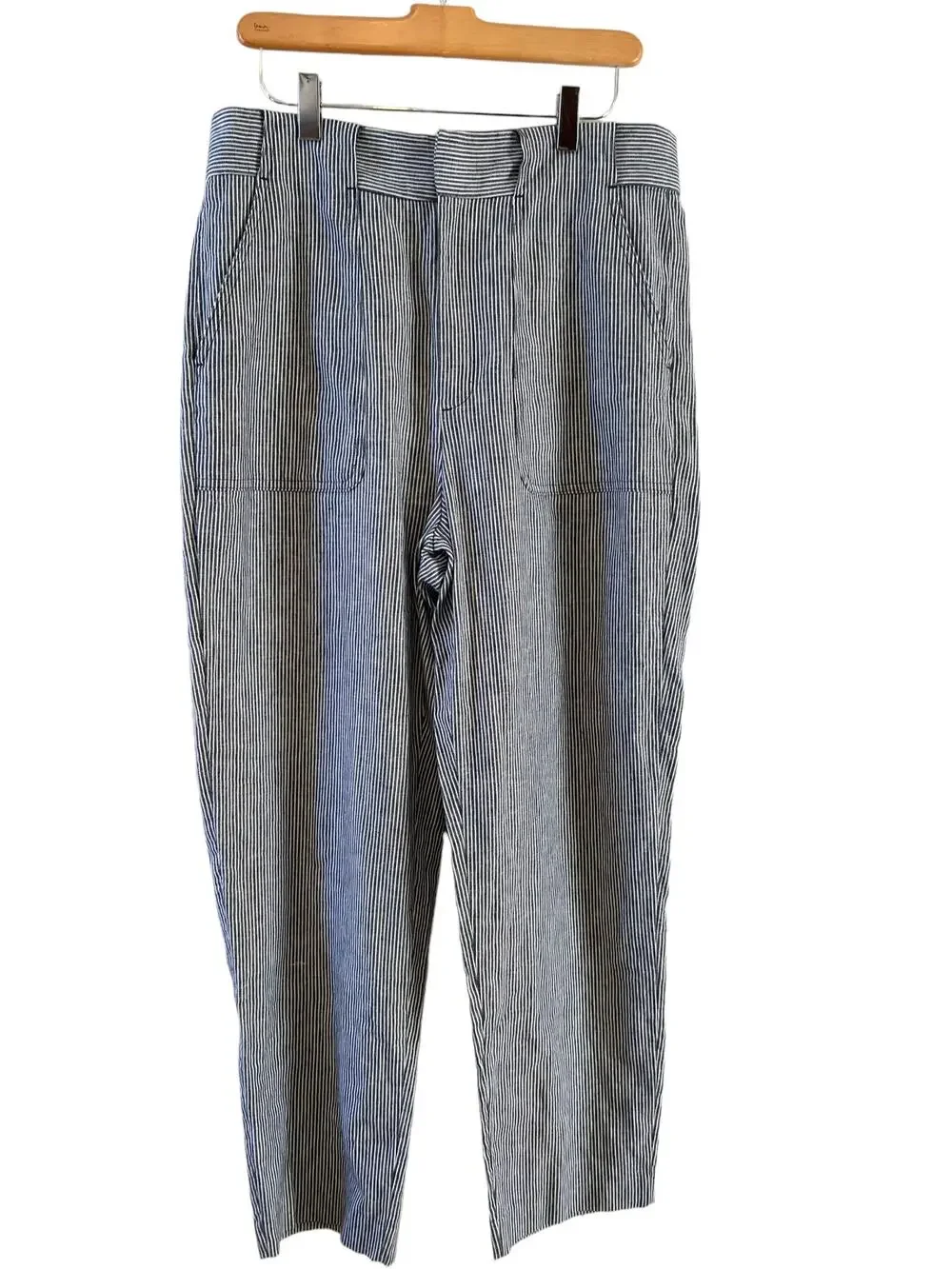 Banana Republic Wide Leg Striped Linen pants Blue White 8